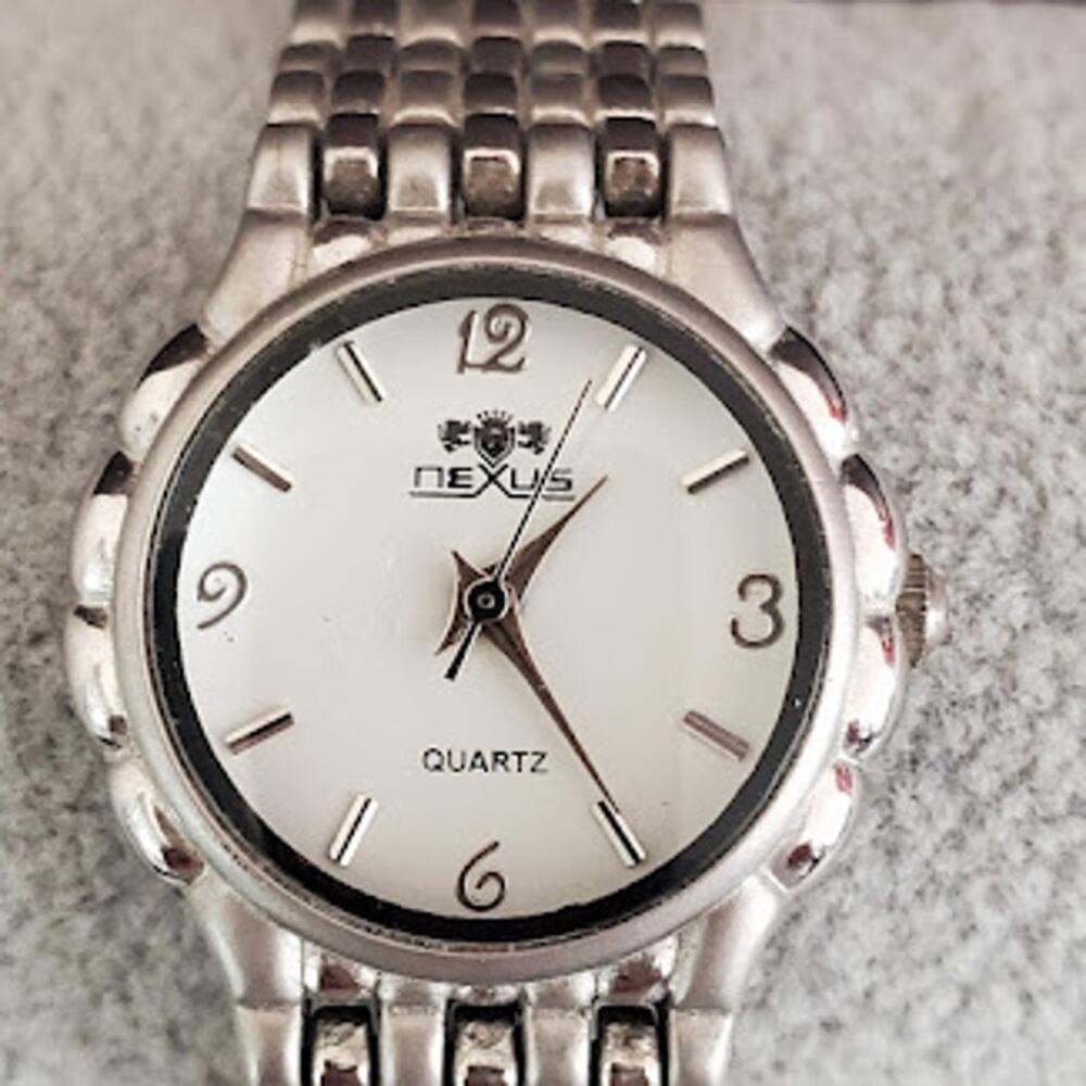 Nexus Women's Watch Stainless Steel White Dial Fresh Battery 7.5‎ Inches